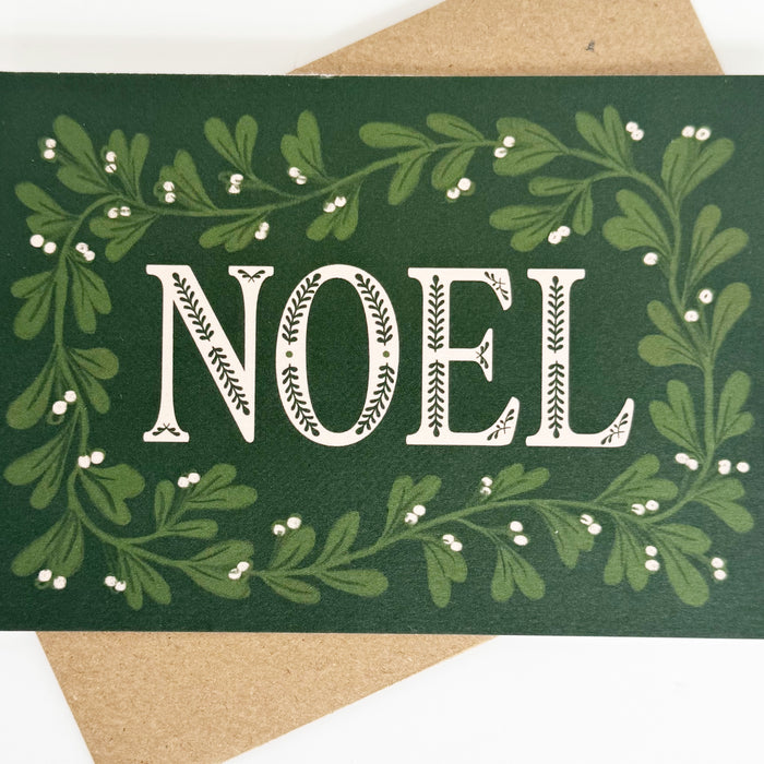 Noel Christmas Mistletoe Green Greeting Card