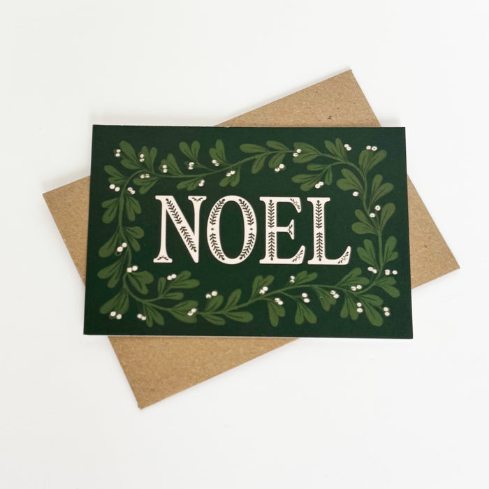 Noel Christmas Mistletoe Green Greeting Card