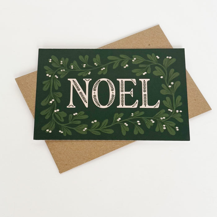 Noel Christmas Mistletoe Green Greeting Card