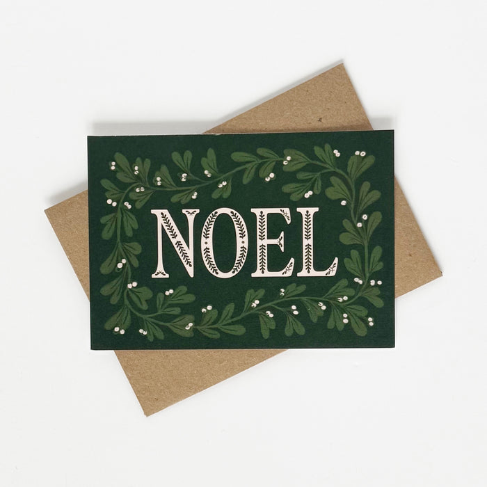 Noel Christmas Mistletoe Green Greeting Card