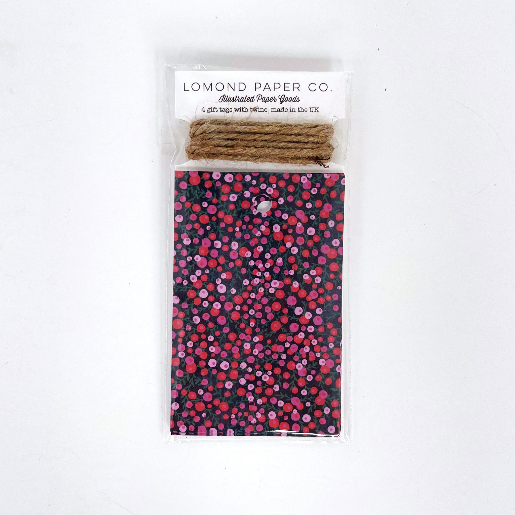 Red & Pink Berries MIDNIGHT Gift Tags x 4