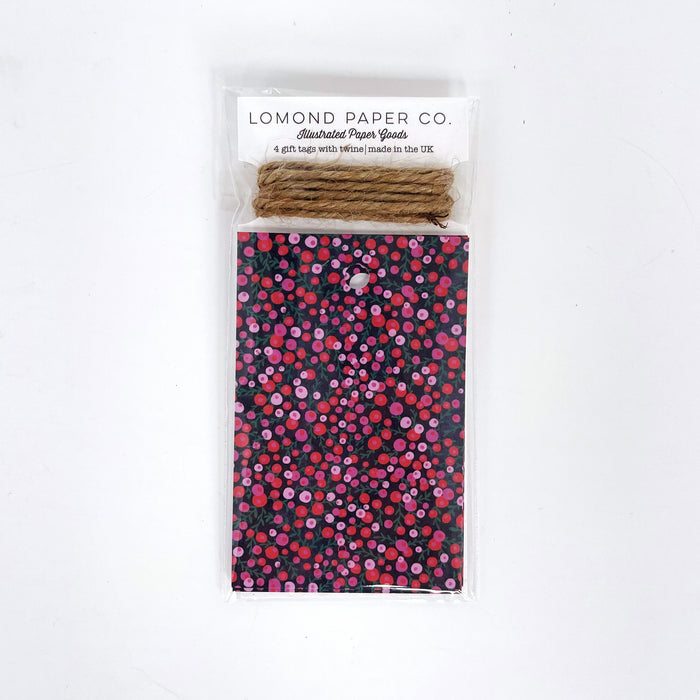 Red & Pink Berries MIDNIGHT Gift Tags x 4