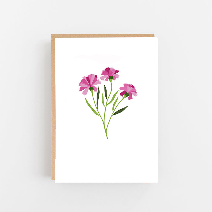 Illustrated Pink Flower Blank Card