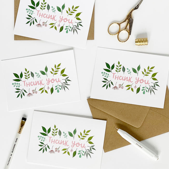 Set of 8 - Thank You Cards - Leaf Design