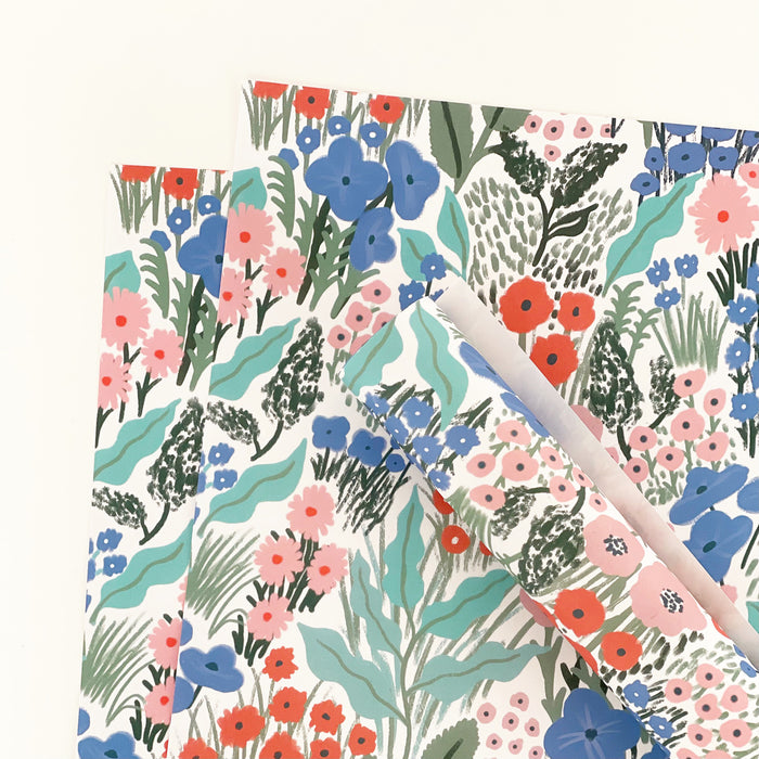 Blue Flower Meadow Recyclable Wrapping Paper Set - BLUE Eco Friendly Gift Wrap & Tags