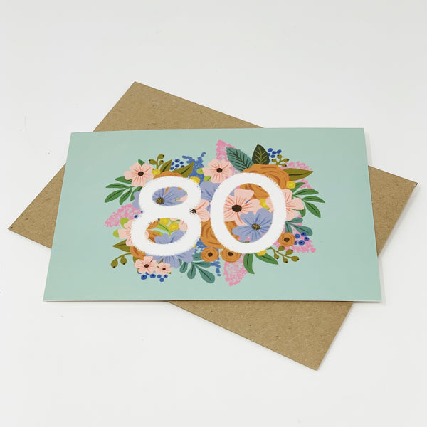 Colourful, Floral 80th Birthday Card