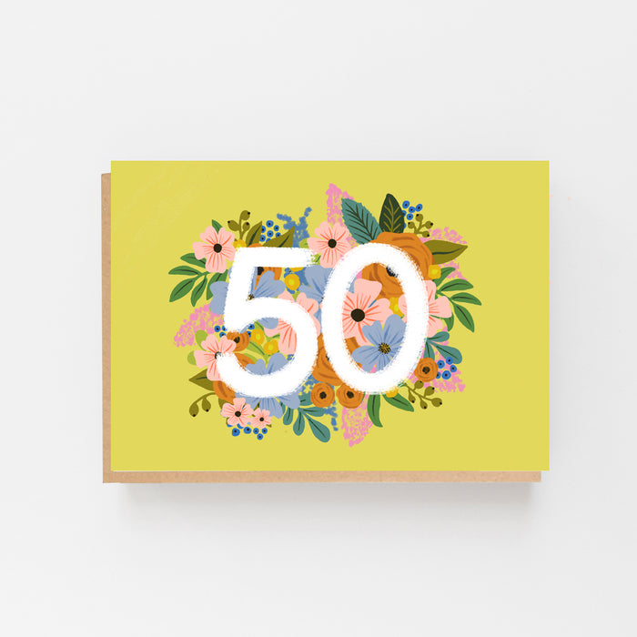 Colourful, Floral 50th Birthday Card