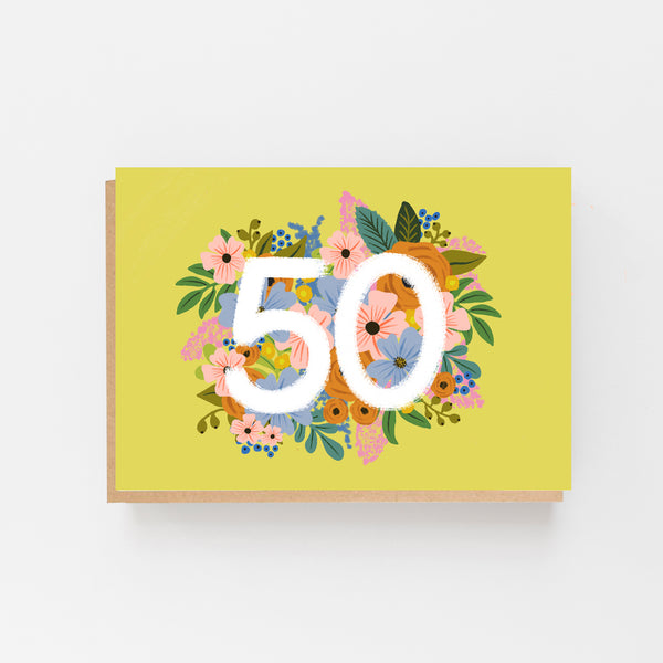 Colourful, Floral 50th Birthday Card