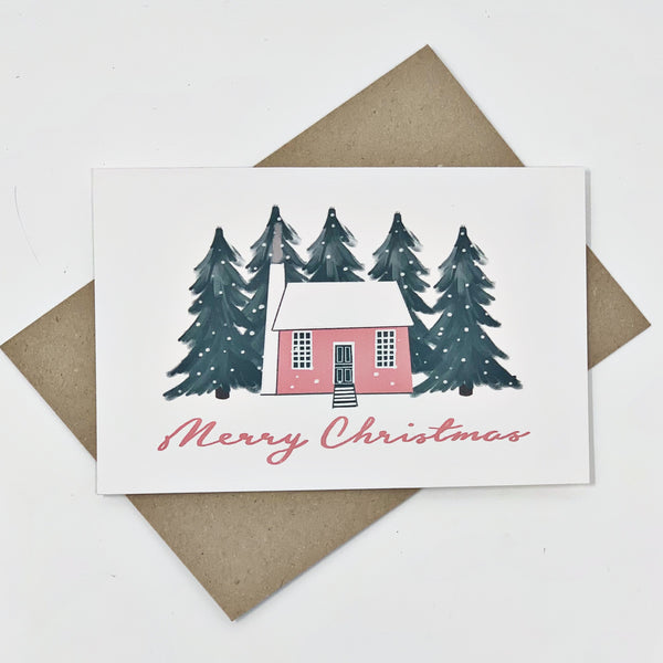 Scandinavian Pink House "Merry Christmas"