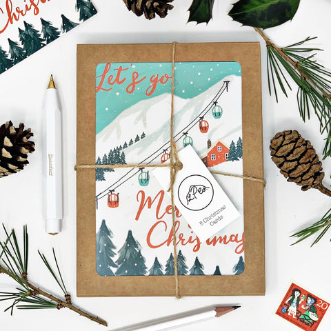 SALE Skiing Christmas Cards - Pack of 8 Cards