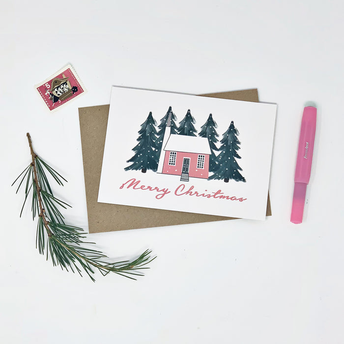 Scandinavian Pink House "Merry Christmas"