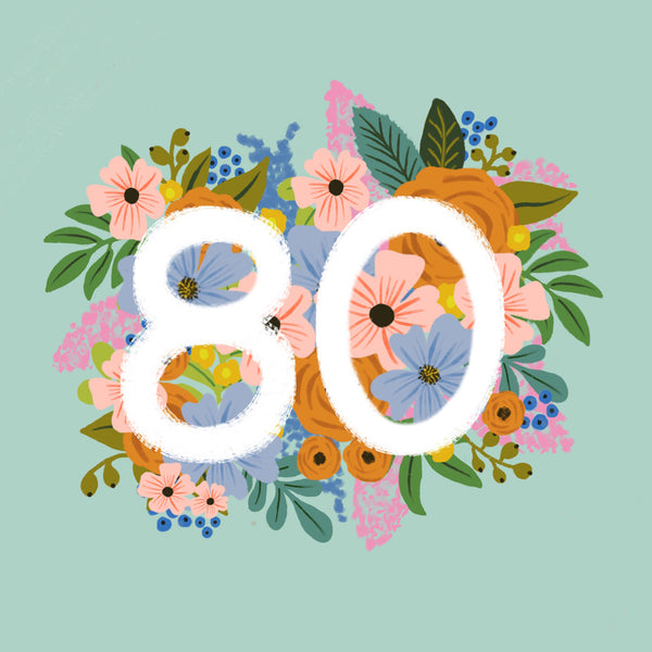 Colourful, Floral 80th Birthday Card