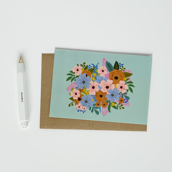 Green Flower Colourful Blank Card