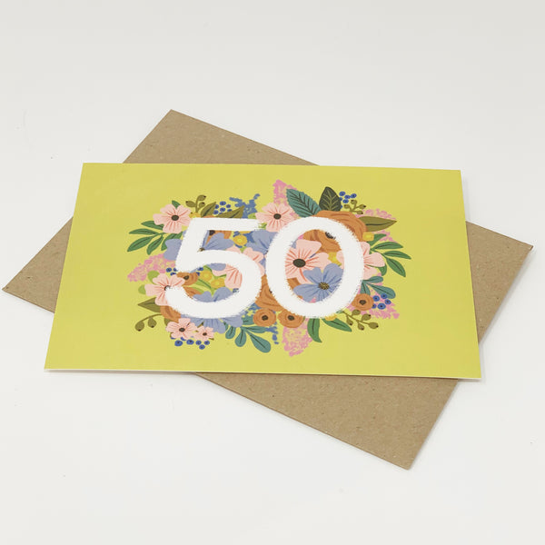 Colourful, Floral 50th Birthday Card