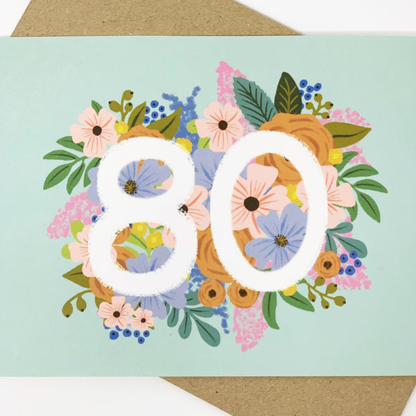 Colourful, Floral 80th Birthday Card