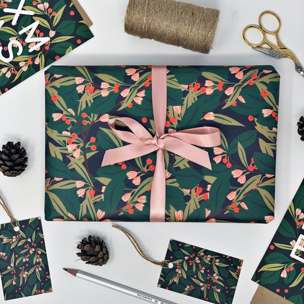 Christmas Greenery DEEP GREEN Gift Wrap & Tags