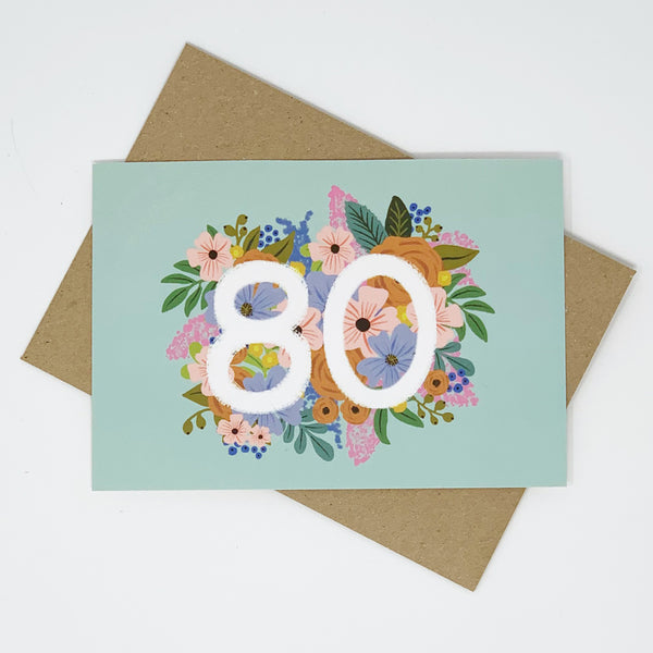 Colourful, Floral 80th Birthday Card