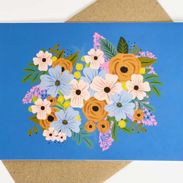 Blue Flower Colourful Blank Card