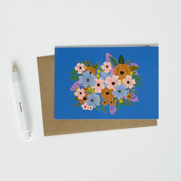 Blue Flower Colourful Blank Card