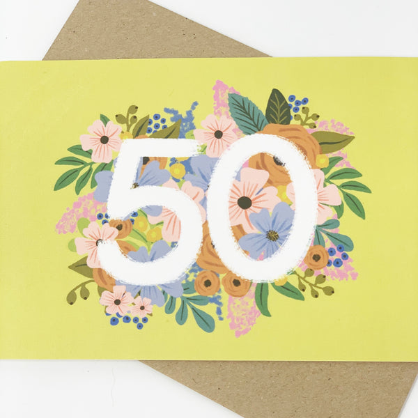 Colourful, Floral 50th Birthday Card