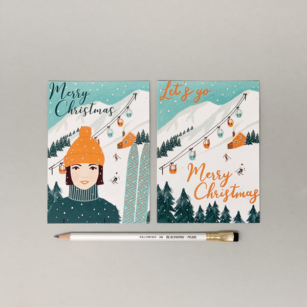 SALE Skiing Christmas Cards - Pack of 8 Cards