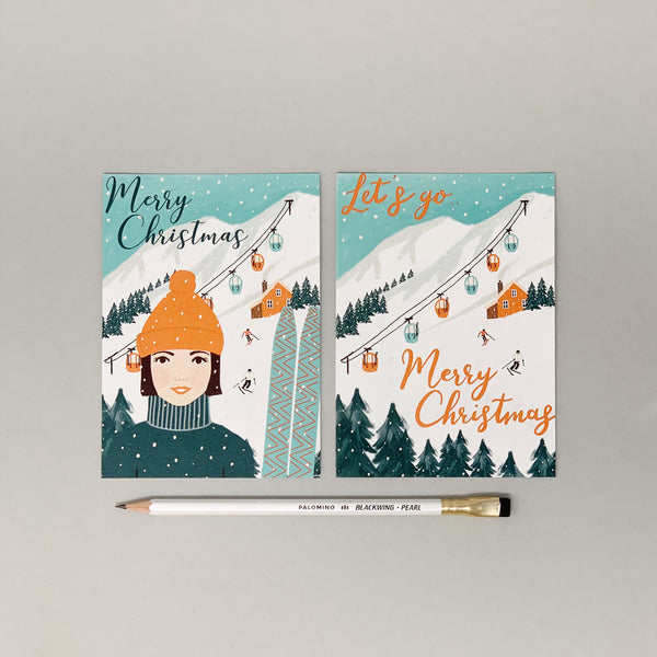 Skiing Christmas Cards - Pack of 8 Cards