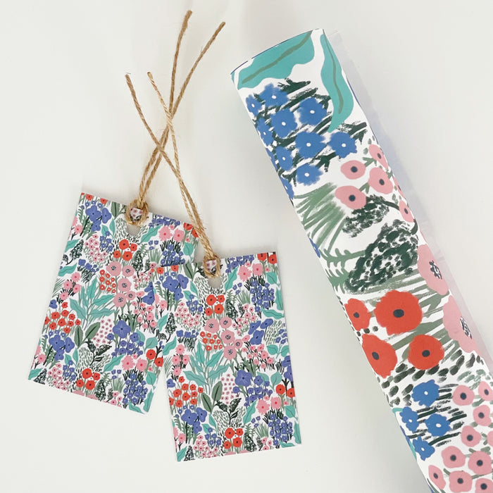 Blue Flower Meadow Recyclable Wrapping Paper Set - BLUE Eco Friendly Gift Wrap & Tags
