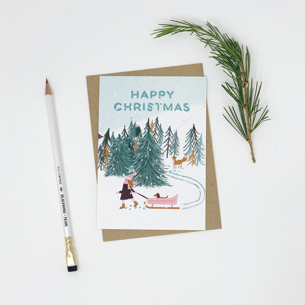 Girl Looking for Christmas Tree - Pack of 8 Cards