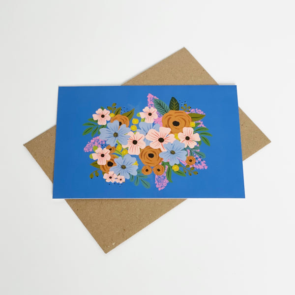 Blue Flower Colourful Blank Card