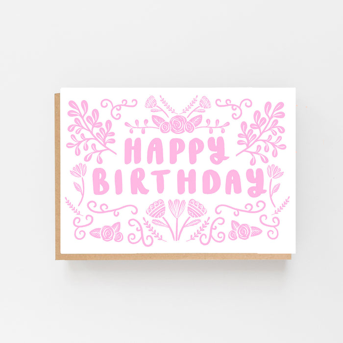 Happy Birthday - Folk Pink