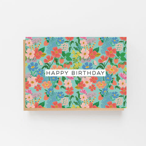 Happy Birthday Summer Flowers Green Greeting Card