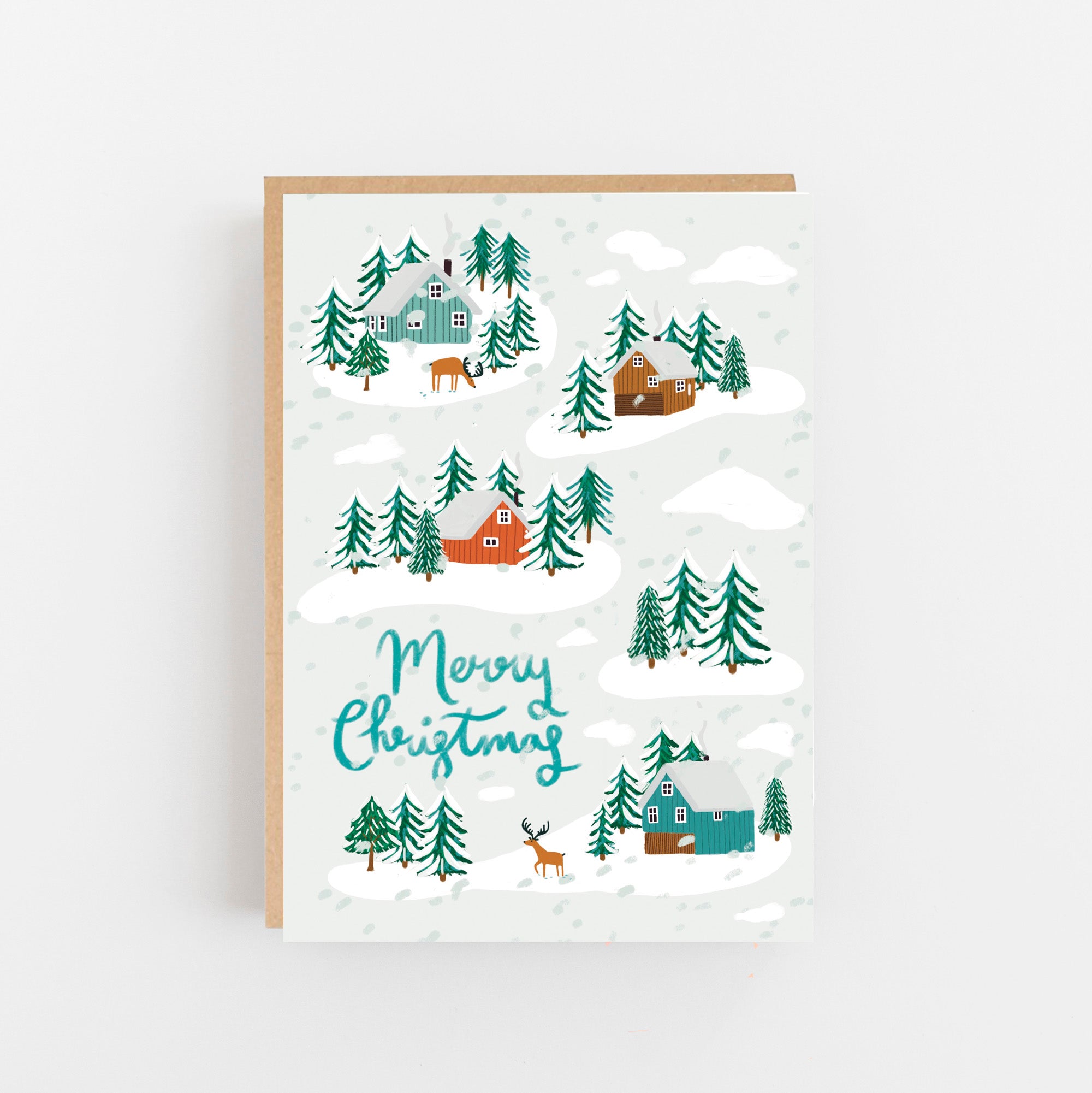 Little Houses in The Snow Christmas Card