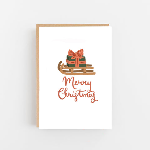 Merry Christmas Card - sledge & present
