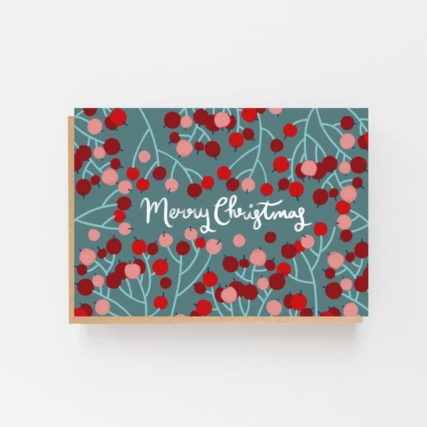 merry Christmas berries pattern card