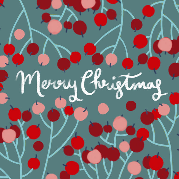 merry Christmas berries pattern card