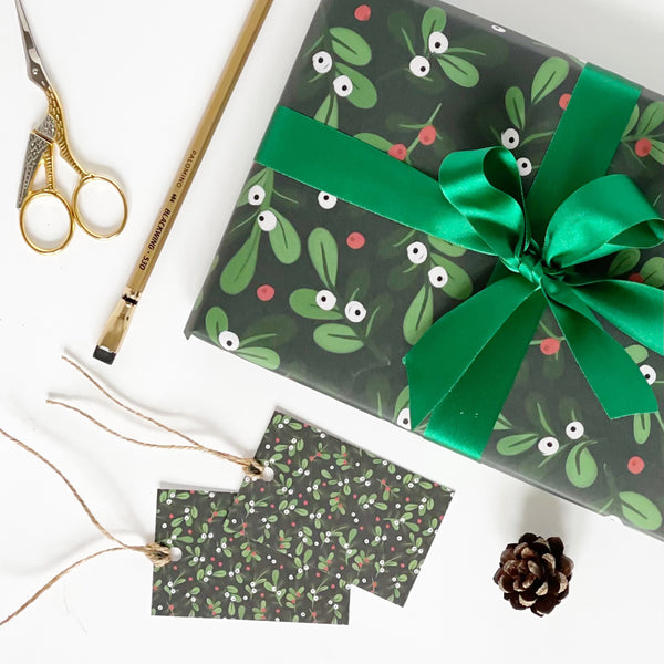 Christmas GREEN Mistletoe Gift Wrap