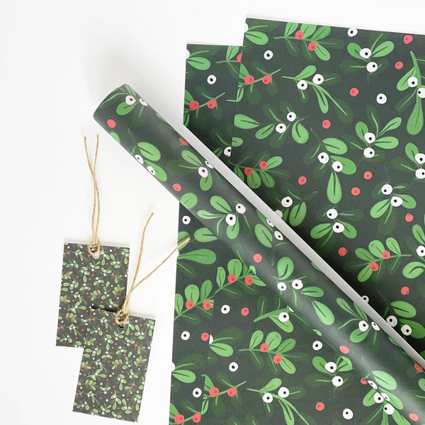 Christmas GREEN Mistletoe Gift Wrap