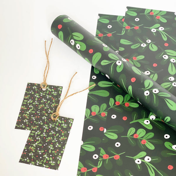 Christmas GREEN Mistletoe Gift Wrap