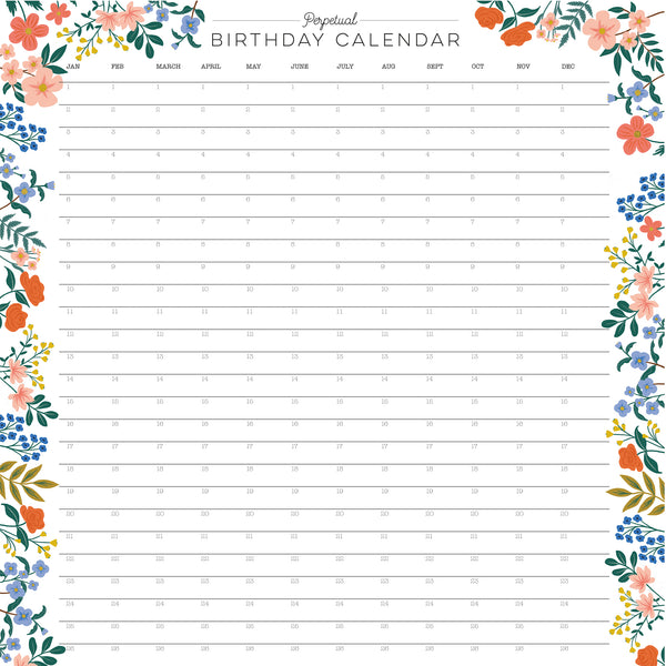 Colourful Floral Perpetual Birthday Wall Planner A3
