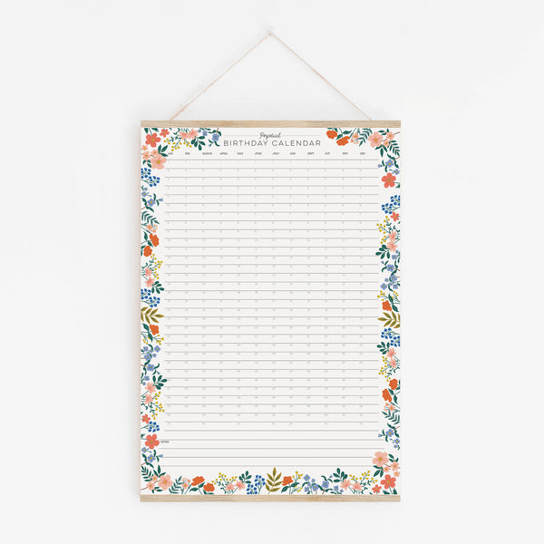 Colourful Floral Perpetual Birthday Wall Planner A3