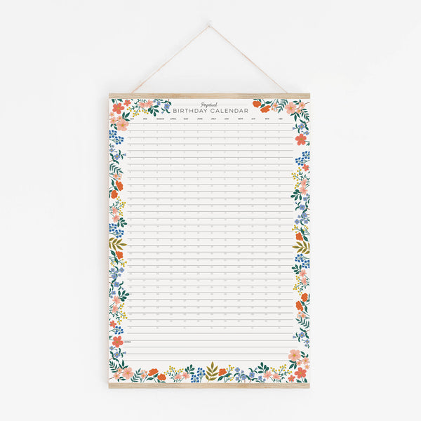 Colourful Floral Perpetual Birthday Wall Planner A2