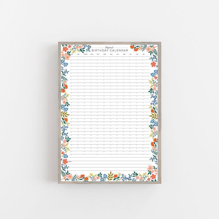 Colourful Floral Perpetual Birthday Wall Planner A3