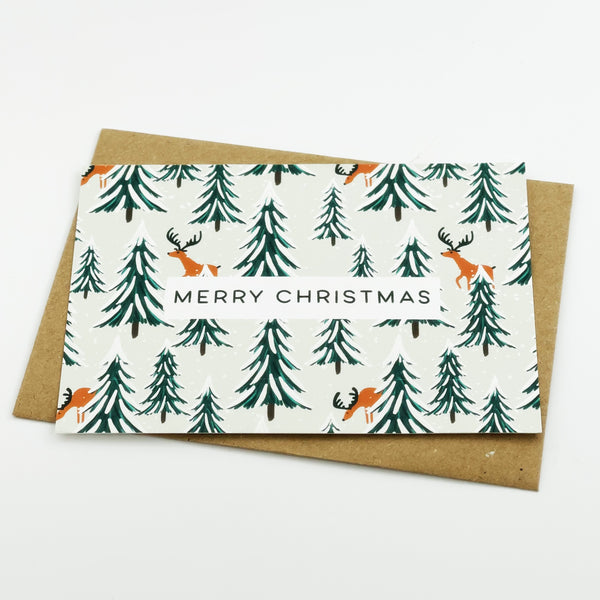Reindeer and Christmas Trees Merry Christmas cards - Pack of 8 cards