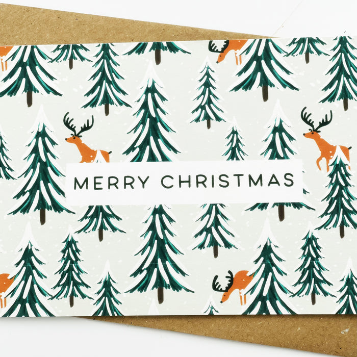 Reindeer and Christmas Trees Merry Christmas cards - Pack of 8 cards
