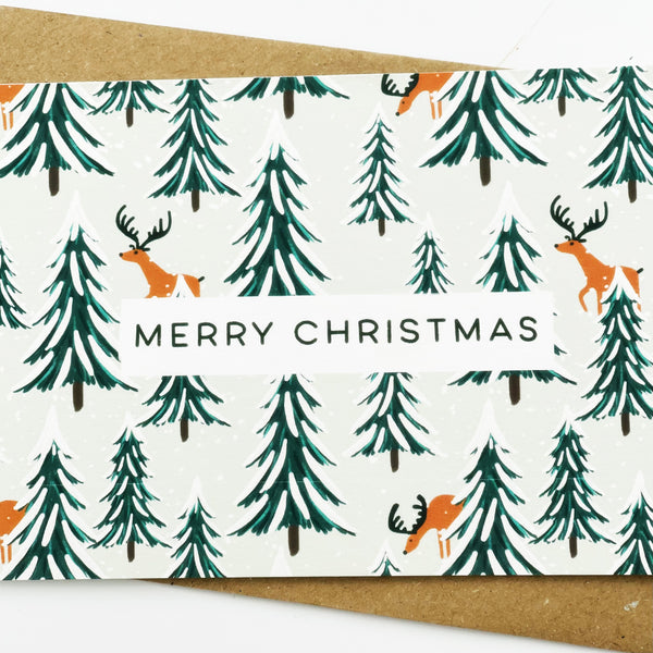 Reindeer and Christmas Trees Merry Christmas cards - Pack of 8 cards