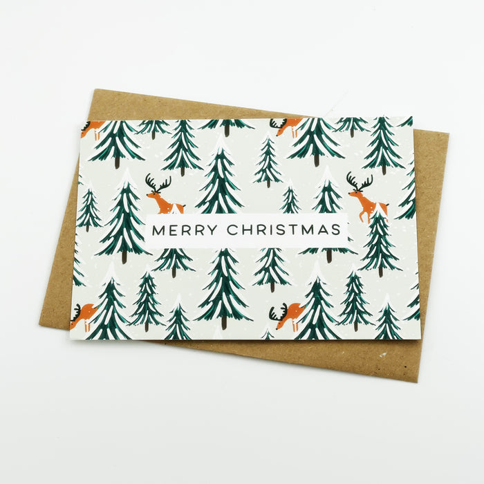 Reindeer and Christmas Trees Merry Christmas cards - Pack of 8 cards