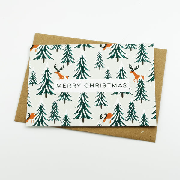 Reindeer and Christmas Trees Merry Christmas cards - Pack of 8 cards