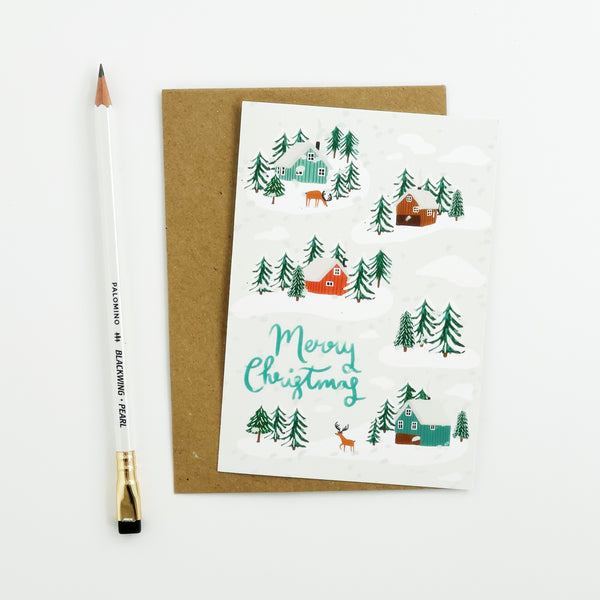 Little Houses in The Snow Christmas Card