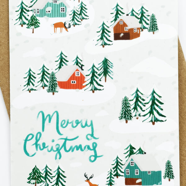 Little Houses in The Snow Christmas Card