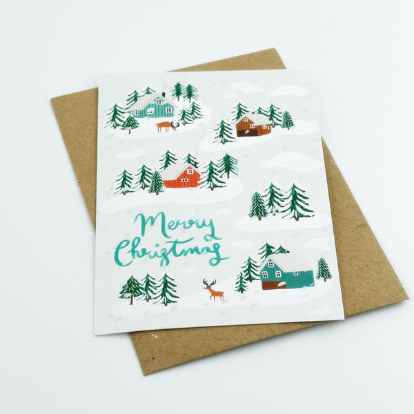 Little Houses in The Snow Christmas Card